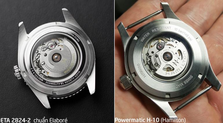So sánh đồng hồ dùng máy ETA 2824-2 và Powermatic 80 máy ETA 2824-2 và máy H-10 (Powermatic 80 của Hamilton)
