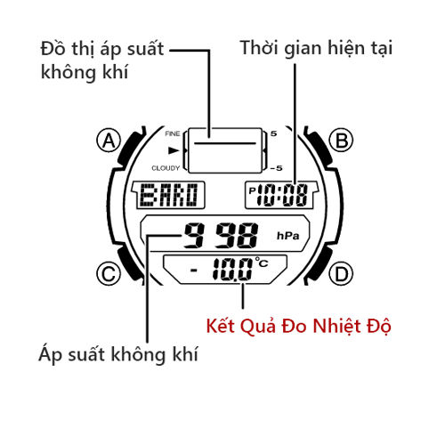 Cách Dùng Thermometer Đồng Hồ Casio OUTGEAR Đo Nhiệt Độ Nút SGW-400H-SGW-400HD