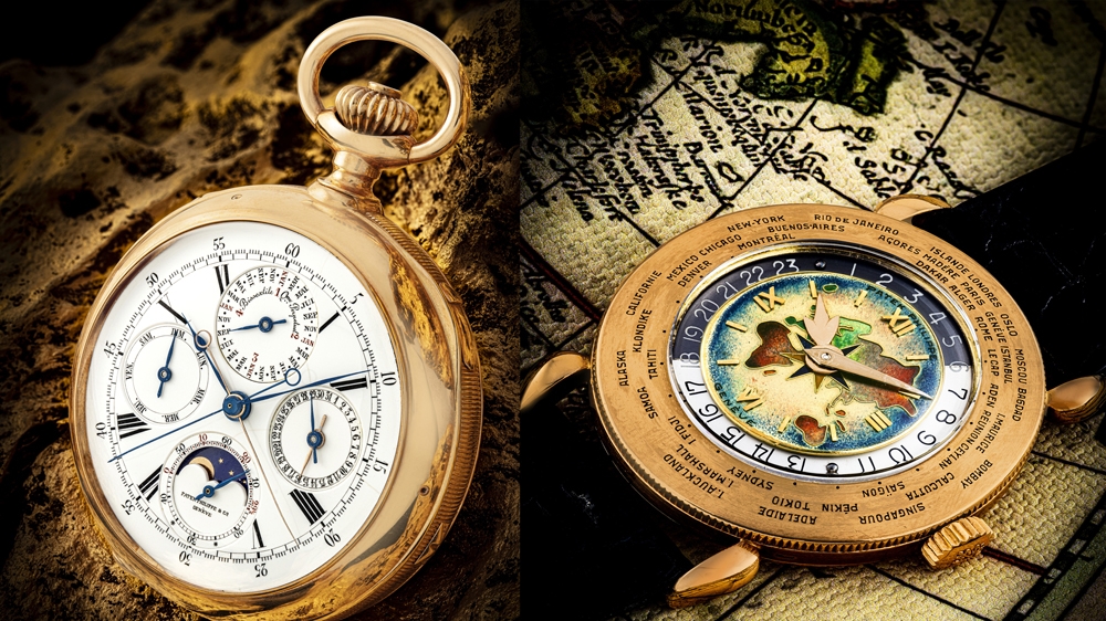 Đồng hồ Patek Philippe World Time ref. 1415 (bên phải)