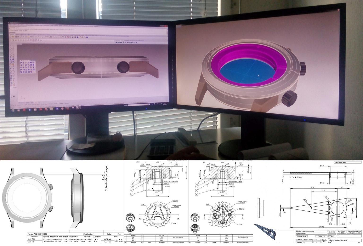 Các đối tác chế tạo các bộ phận cơ bản đã chuyển đổi bản vẽ tay của Andersen thành các bản vẽ CAD cần thiết cho sản xuất công nghiệp - trên đây là các kế hoạch cho bộ vỏ và núm vặn điều chỉnh