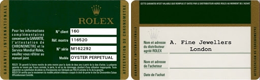 Thẻ bảo hành Rolex trước năm 2020