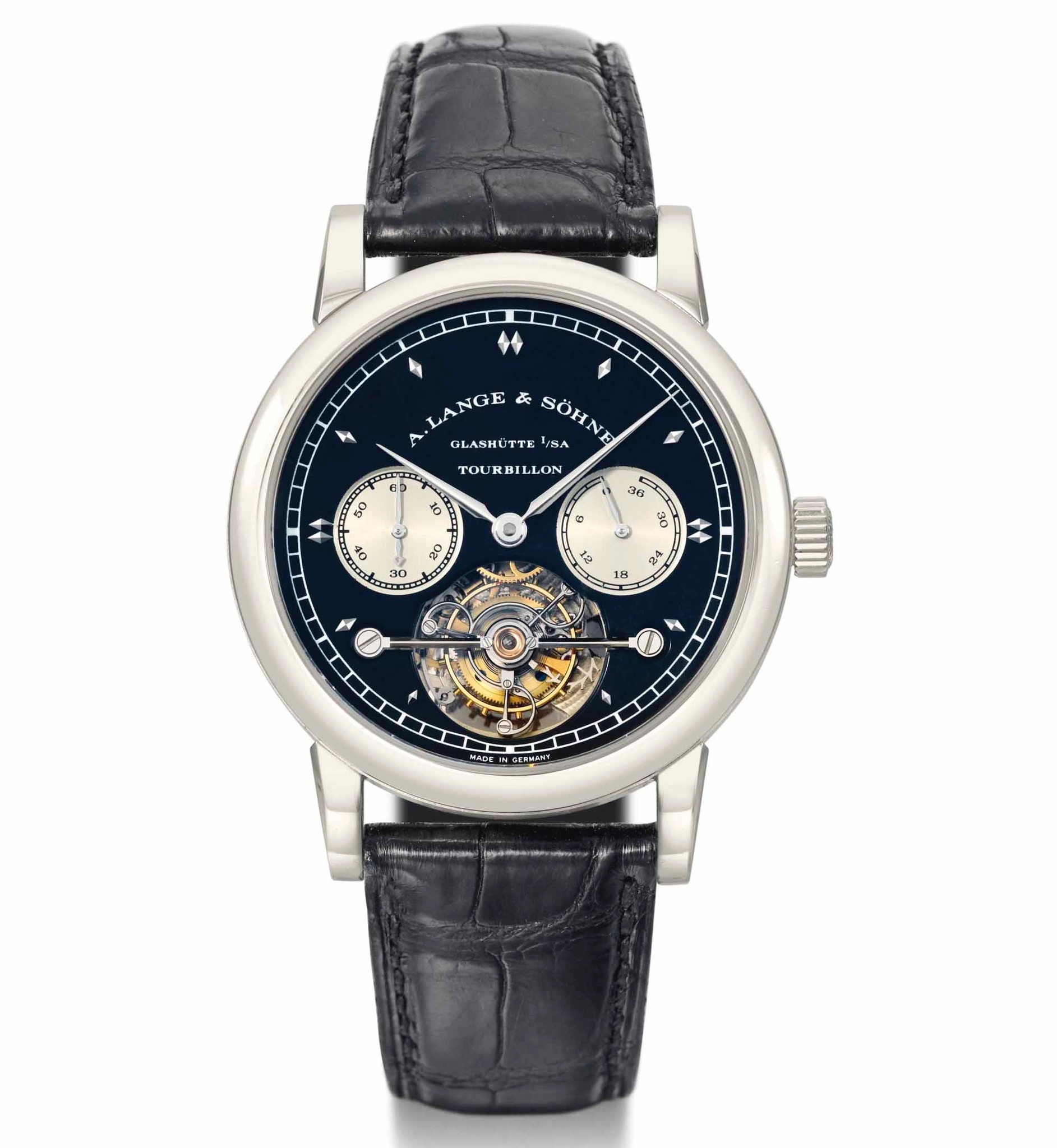 Chiếc đồng hồ đeo tay A. Lange & Söhne tourbillon điểm chuông bằng vàng trắng cực kỳ tinh xảo và độc đáo với cơ chế chain fusee, được sản xuất năm 1998. Chiếc đồng hồ này được bán với giá 437.000 CHF vào ngày 12 tháng 5 năm 2014 bởi đơn vị Christie's ở Geneva