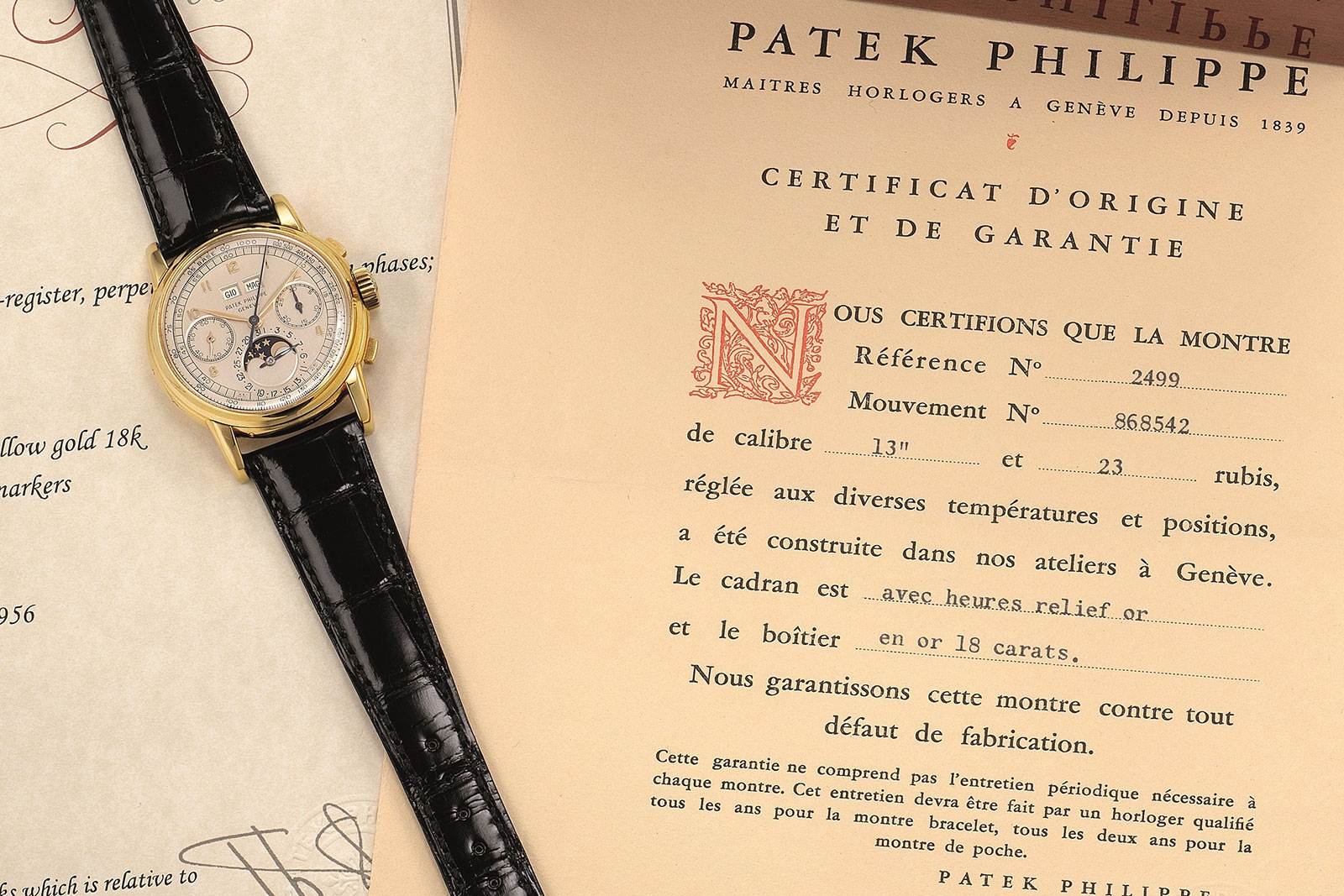 đồng hồ Patek Philippe ref. 2499 bằng vàng vàng thế hệ đầu tiên