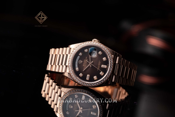Review đồng hồ Rolex Day-Date 36 128345RBR Mặt Số Ombré Nâu