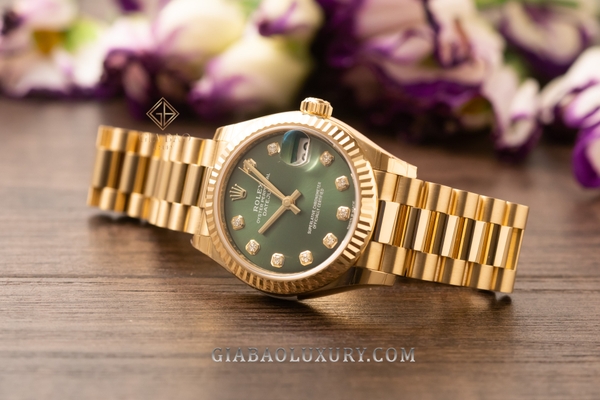 Review đồng hồ Rolex Datejust 278278 Mặt Số Oliu Xanh Nạm Kim Cương