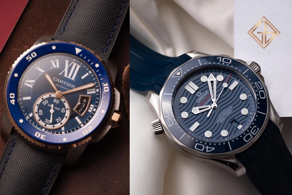 So sánh đồng hồ Cartier Calibre de Cartier Diver Blue và Omega Seamaster Diver 300M Co-Axial